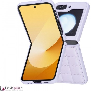 Violetinis dirbtinės odos dėklas „kvadratukais” (Samsung Z Flip 6) Violetinis dirbtinės odos dėklas „kvadratukais” (Samsung Z Flip 6)